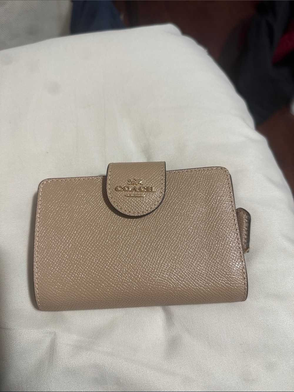 COACH Beige Pebbled Leather Snap Wallet